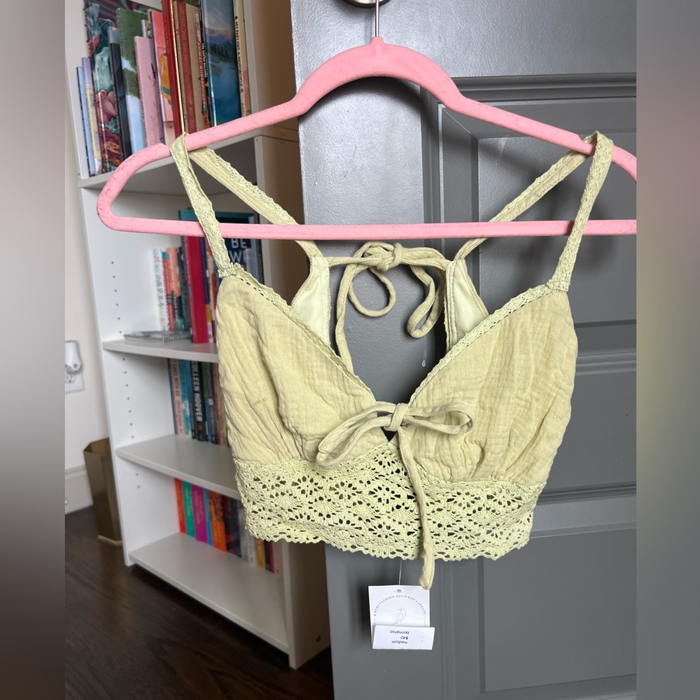 Crochet Trimmed Green Crop Top